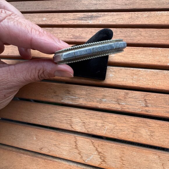 Vintage Sterling Silver & Lapis Inlay Cuff Bracelet - Picture 2 of 5